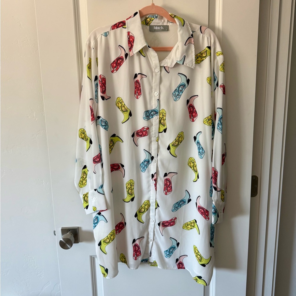 Colorful Boot Print Button Down Dress